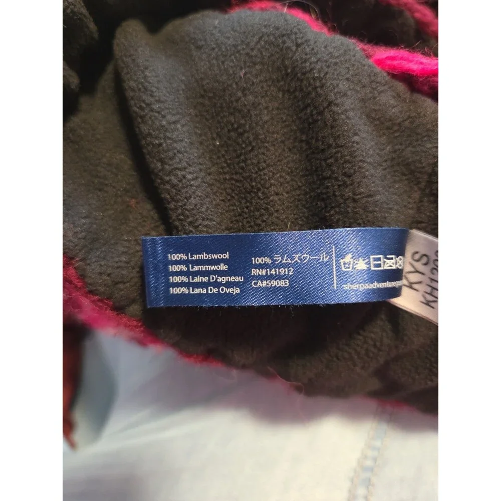 Sherpa Adventure Gear Knit Pom Beanie Hat Burgundy Pink Geometric Fleece L/XL